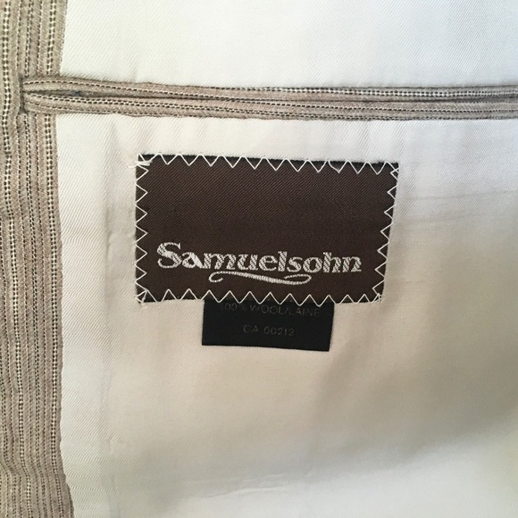 Vintage Men’s Blazer Rare Samuelsohn Beige Tan Pinstripe 2 buttons Pockets 44R - Picture 14 of 15